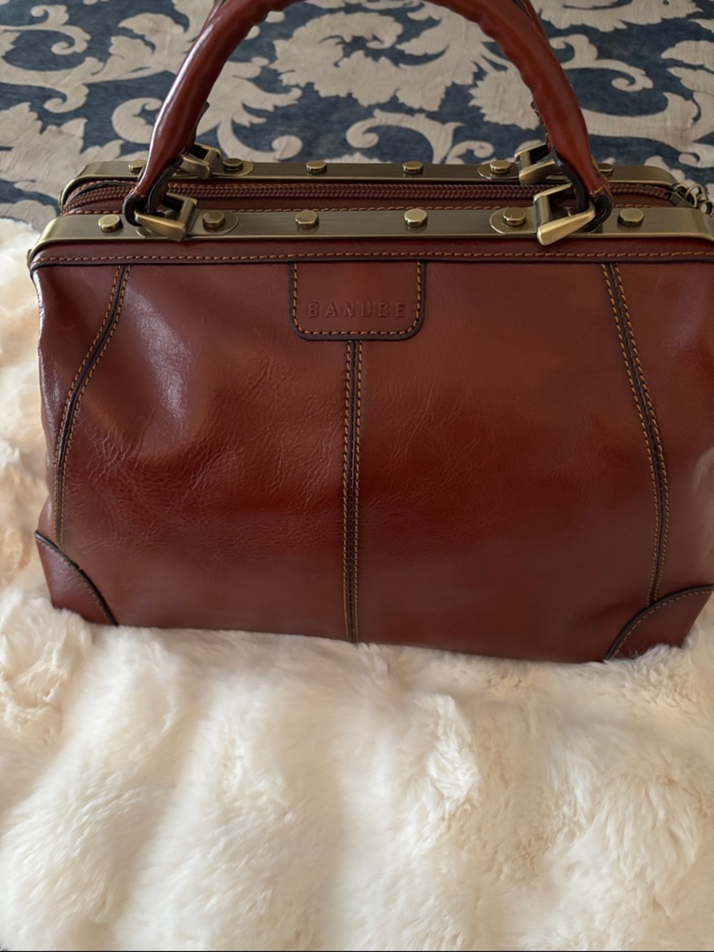 Banuce Chestnut Leather Structured Satchel NWOT